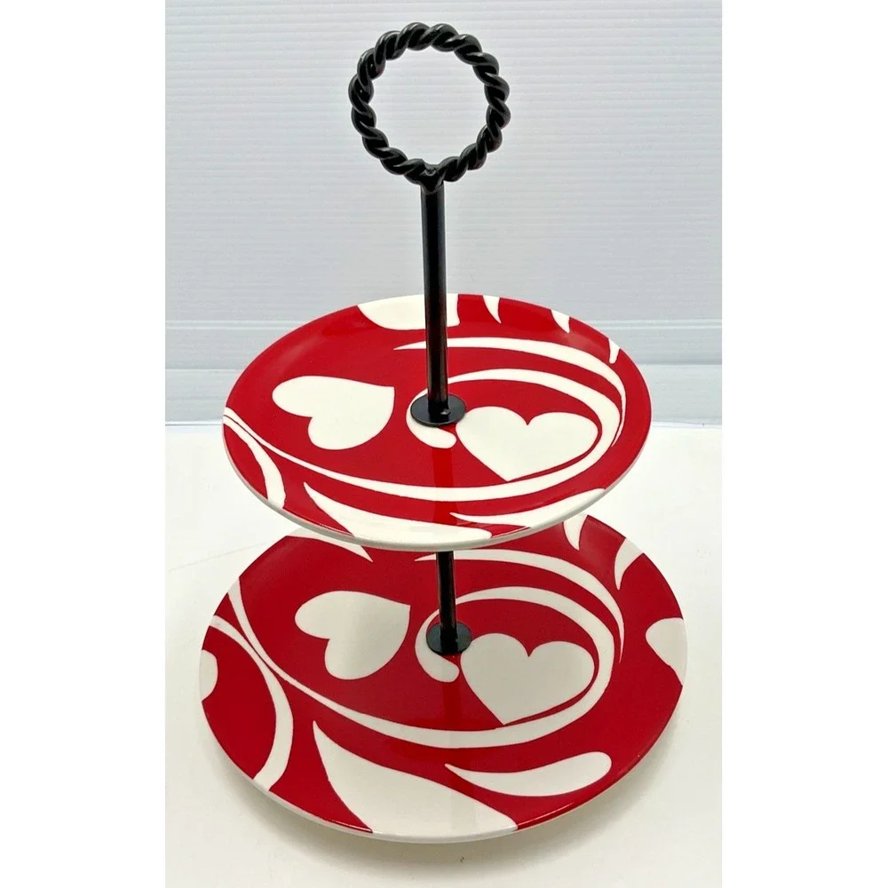 Mesa Two Tier Serving‎ Plate Red Heart Design